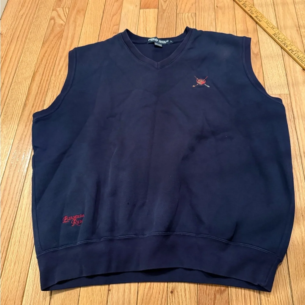 Ralph Lauren Polo Golf Deep Blue V Neck Sweatshirt Vest Size L Bermuda Run